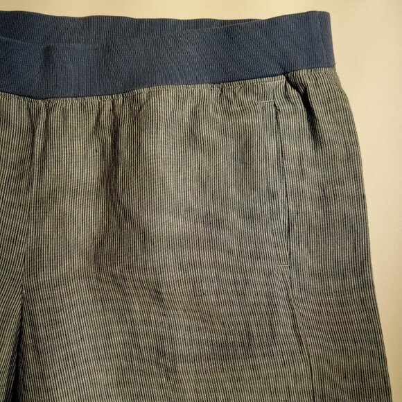J. Jill Linen Pants sz Large Blue thin stripe Wide Leg Pull-On Pockets EXC - Picture 3 of 9